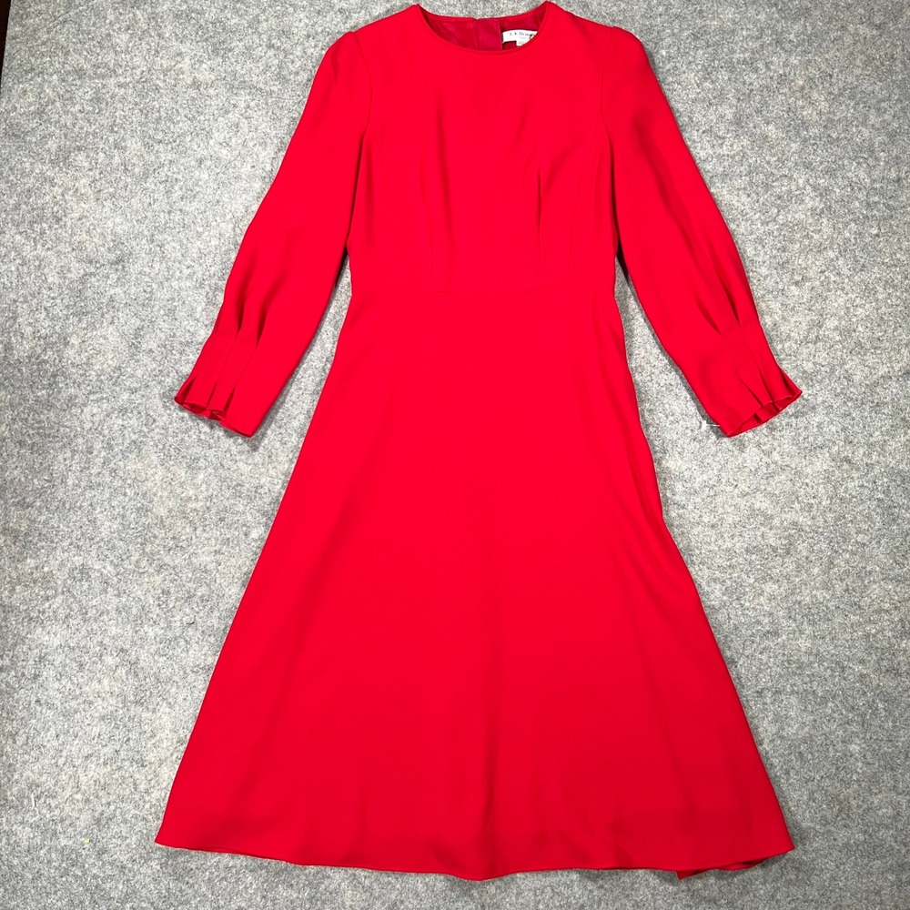 L.K. Bennett Dress Womens 4 Red Long Sleeve Kera A Line Midi Classic Ladylike